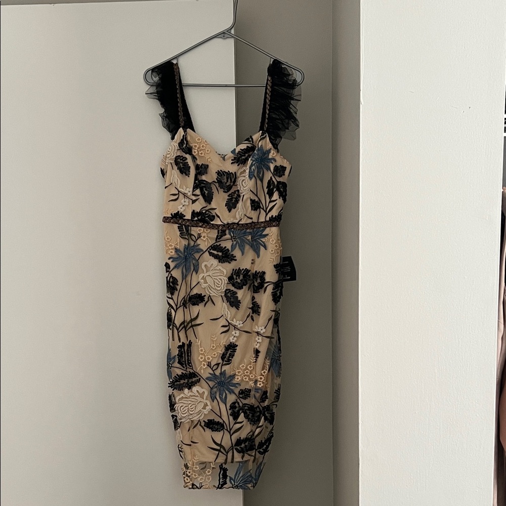 Lulu's Black and Blue Floral Midi Dress